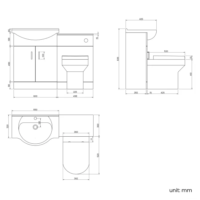 Quartz Stone Grey Combination Vanity Basin and Denver Toilet 1150mm