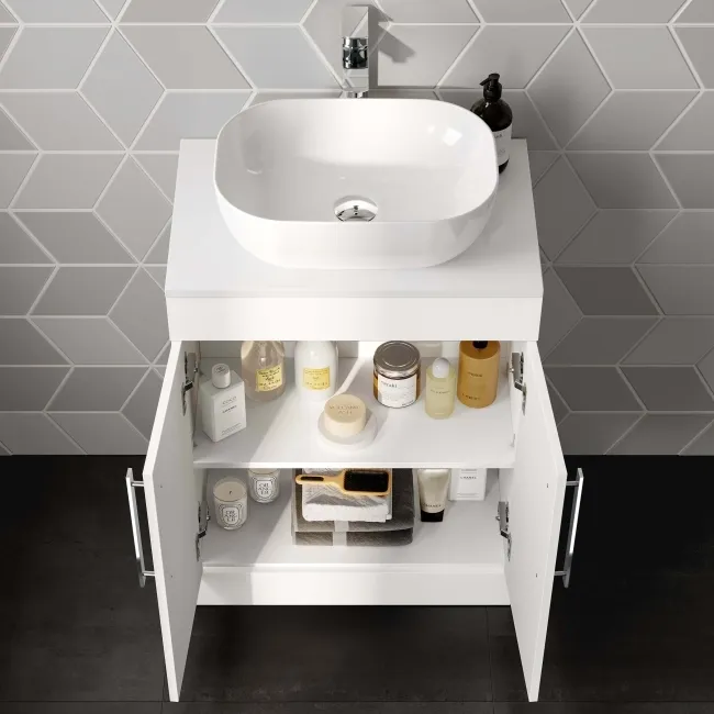 Avon Gloss White Vanity with Curved Counter Top Basin 600mm