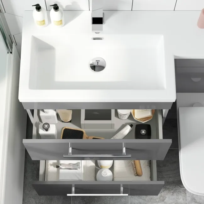 Avon Stone Grey Combination Basin Drawer and Atlanta Toilet 1100mm - Left Handed