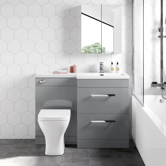 Avon Stone Grey Combination Basin Drawer and Atlanta Toilet 1100mm - Right Handed