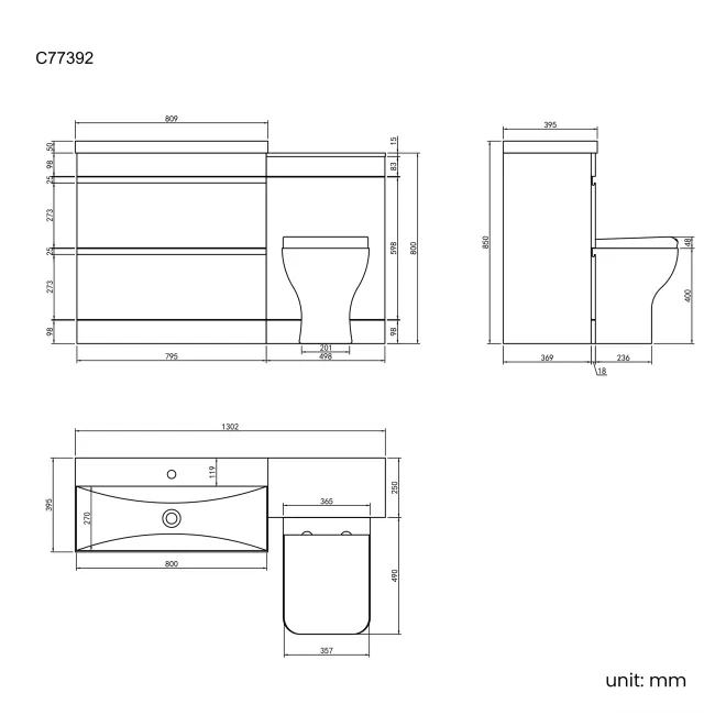 Trent Stone Grey Combination Basin Drawer and Atlanta Toilet 1300mm