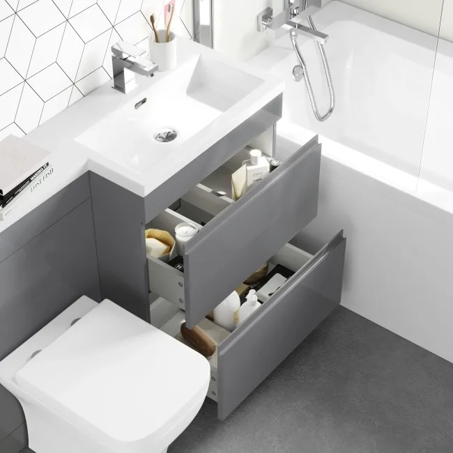 Trent Stone Grey Combination Basin Drawer and Atlanta Toilet 1100mm - Right Handed