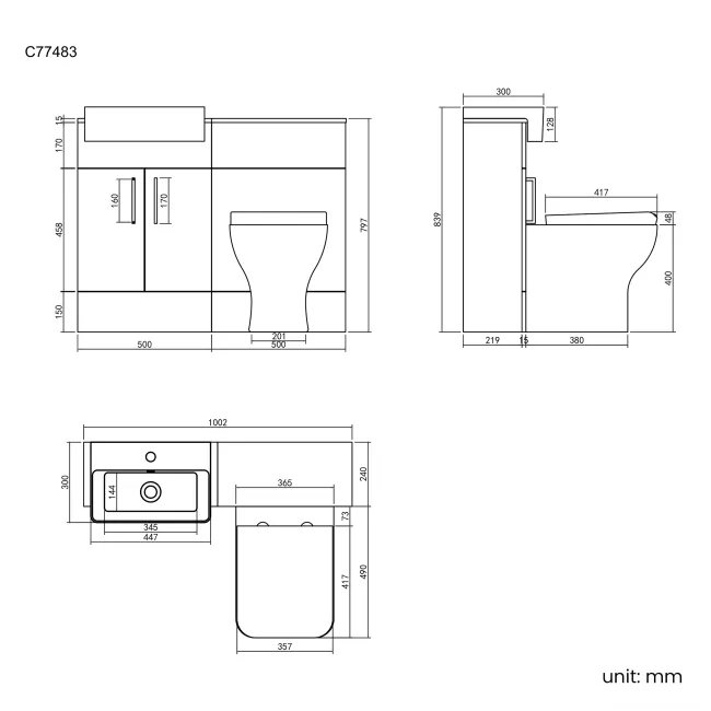 Harper Charcoal Elm Combination Vanity Basin & Atlanta Toilet 1000mm
