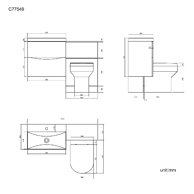 Austin Stone Grey Basin Drawer Vanity 600mm and Denver Back To Wall Toilet Set