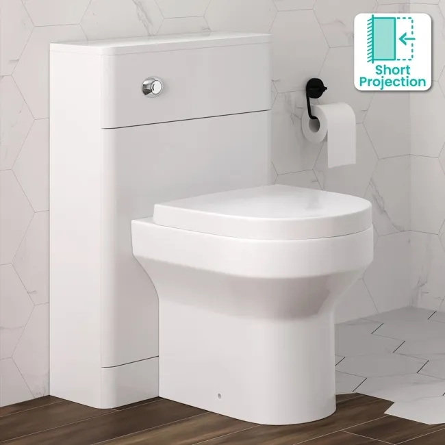 Curved Gloss White Slimline Back To Wall Unit and Denver Toilet