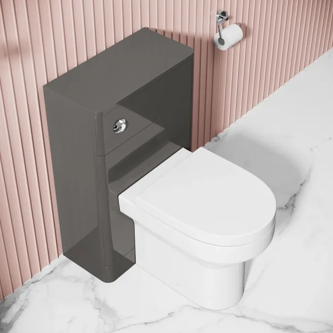 Bali Curved Tungsten Grey Slimline Back To Wall Unit and Denver Toilet