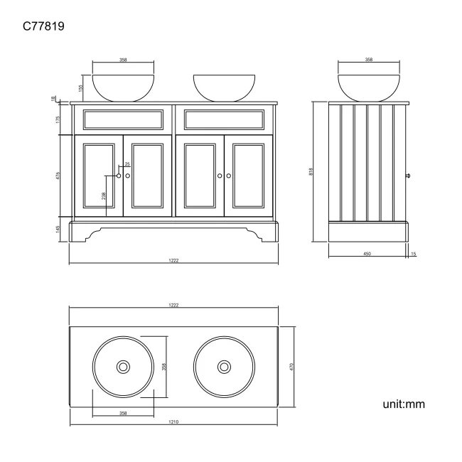 Lucia Inky Blue Double Vanity with Oak Effect Top & Round Counter Top Basin 1200mm