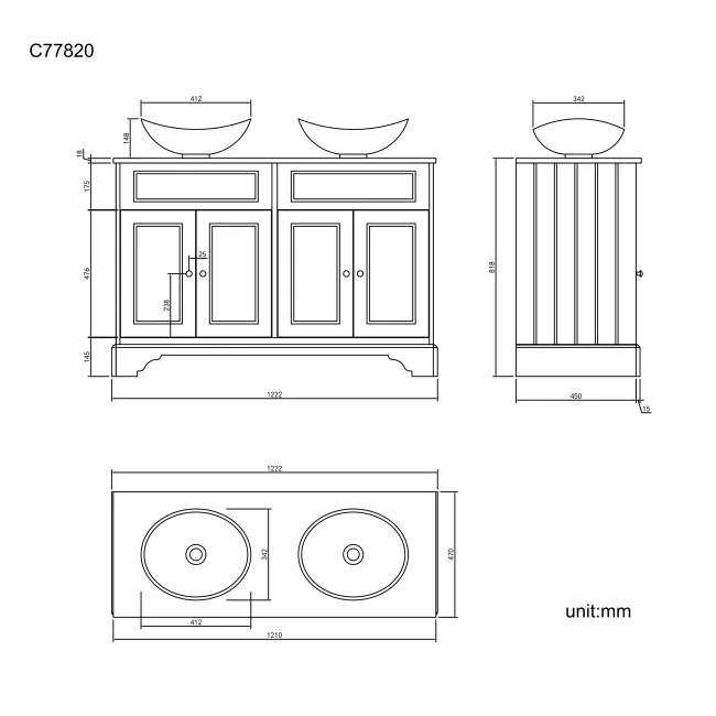 Lucia Inky Blue Double Vanity with Oak Effect Top & Oval Counter Top Basin 1200mm