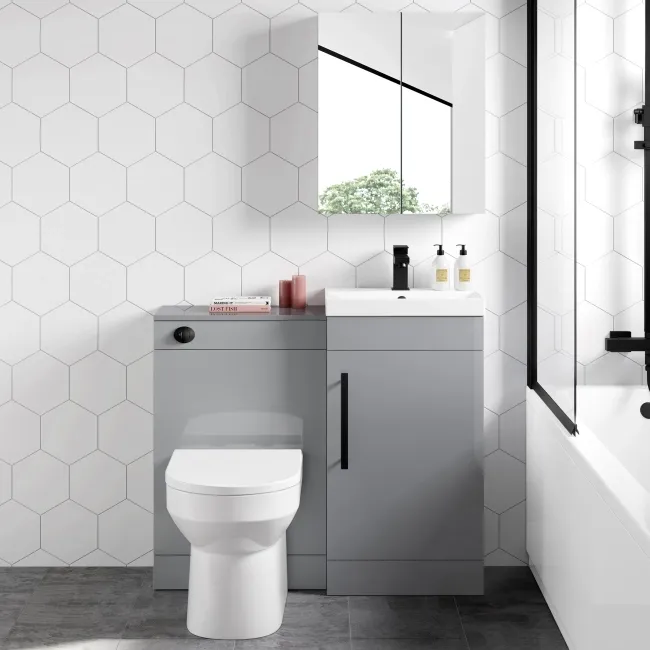 Avon Stone Grey Combination Vanity Basin and Miami Toilet 950mm - Black Accents