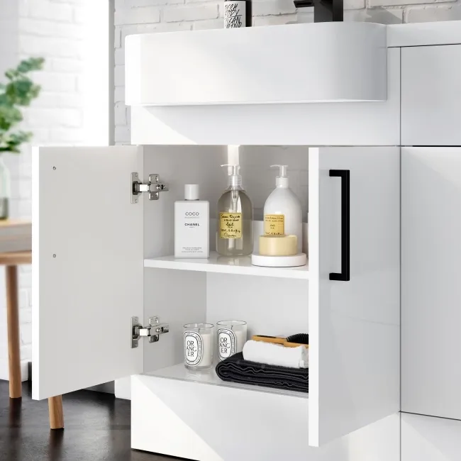 Harper Gloss White Combination Vanity Basin and Aruba Toilet 1200mm - Black Accents - Left Handed