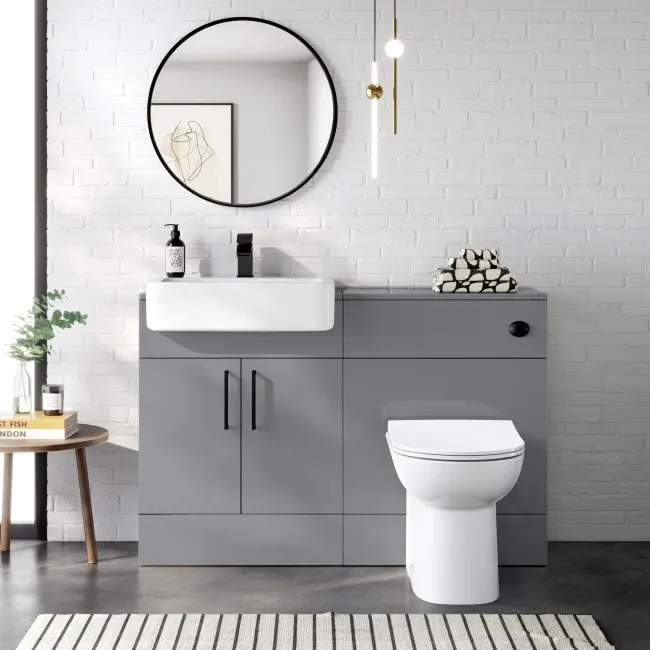 Harper Stone Grey Combination Vanity Basin and Aruba Toilet 1200mm - Black Accents