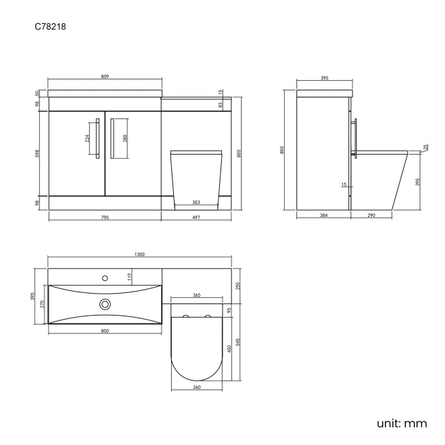 Avon Gloss White Combination Vanity Basin and Boston Toilet 1300mm