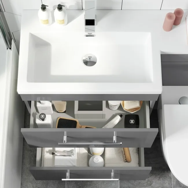 Avon Stone Grey Combination Basin Drawer and Boston Toilet 1100mm - Left Handed