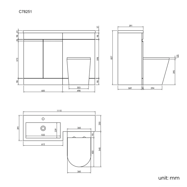 Trent Gloss White Combination Vanity Basin and Boston Toilet 1100mm - Left Handed