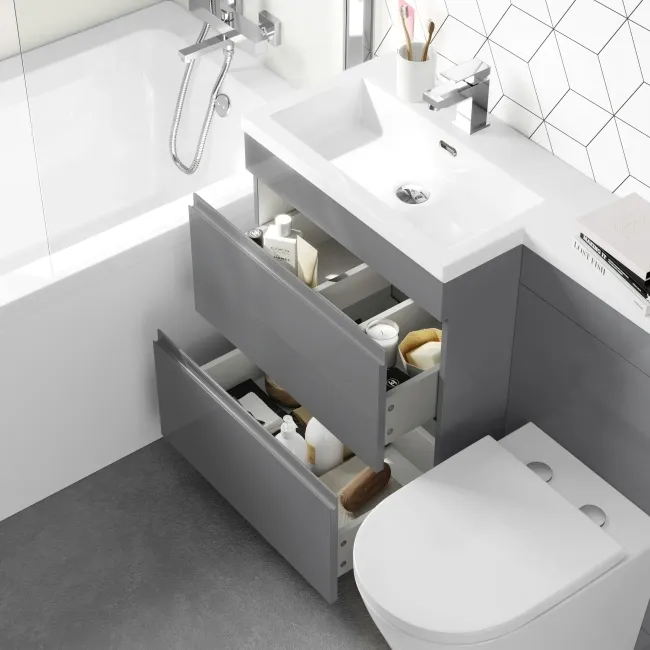 Trent Stone Grey Combination Basin Drawer and Boston Toilet 1100mm - Left Handed