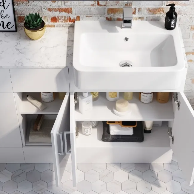 Harper Gloss White Combination Vanity Basin with Marble Top & Boston Toilet 1500mm