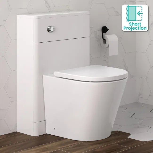 Curved Gloss White Slimline Back To Wall Unit and Boston Toilet