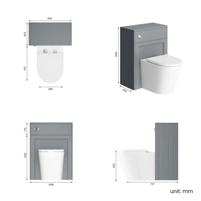 Traditional Dove Grey Back To Wall Unit and Boston Toilet