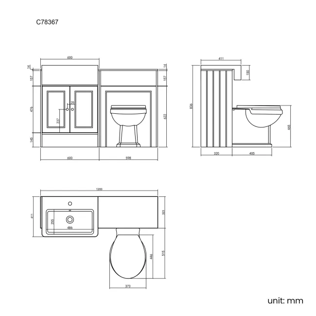 Monaco Graphite Grey Combination Vanity Basin with Marble Top & Hudson Toilet with Wooden Seat 1200mm
