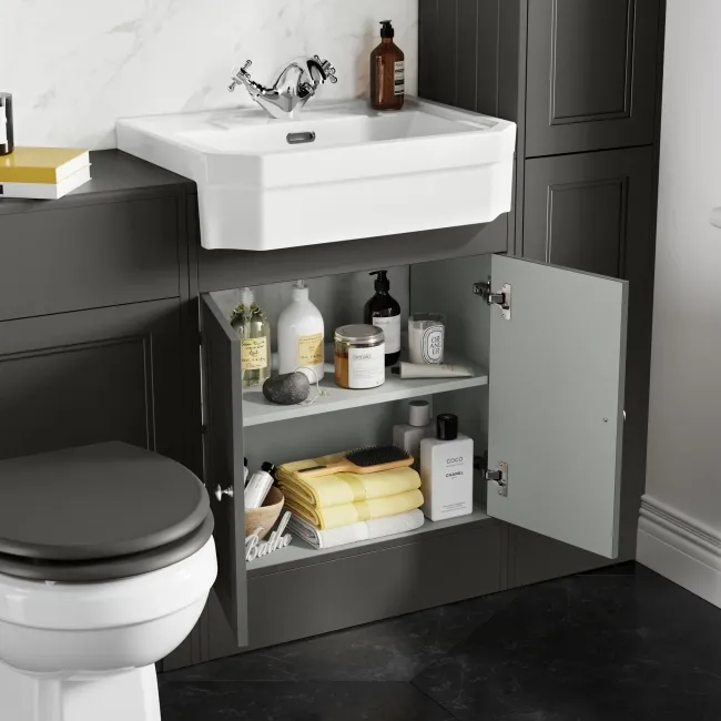 Monaco Graphite Grey Combination Vanity Traditional Basin and Hudson Toilet with Wooden Seat 1200mm