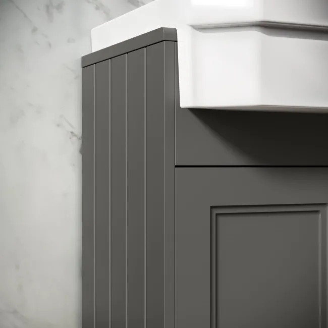 Monaco Graphite Grey Combination Vanity Traditional Basin and Hudson Toilet with Wooden Seat 1200mm