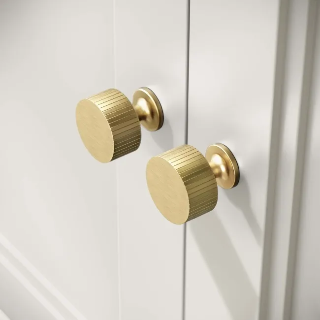 Lucia Chalk White Cabinet with Oak Effect Top 1200mm (Excludes Counter Top Basins) - Brushed Brass Accents