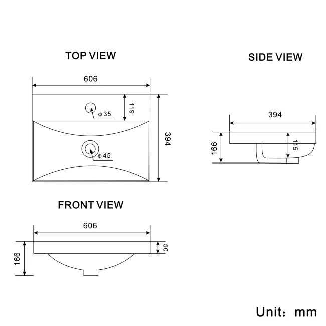 Elba Gloss White Wall Hung Basin Drawer Vanity 600mm - Black Accents