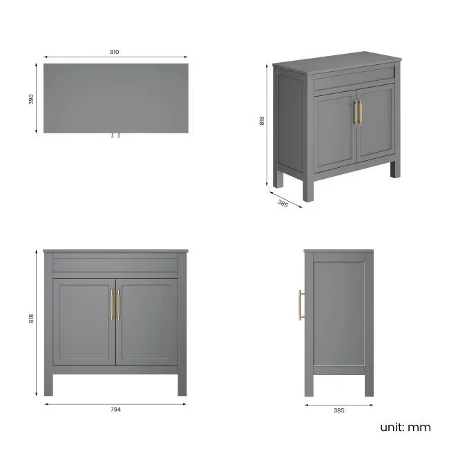Bermuda Dove Grey Cabinet 800mm Excludes Counter Top Basin - Brass Knurled Handles