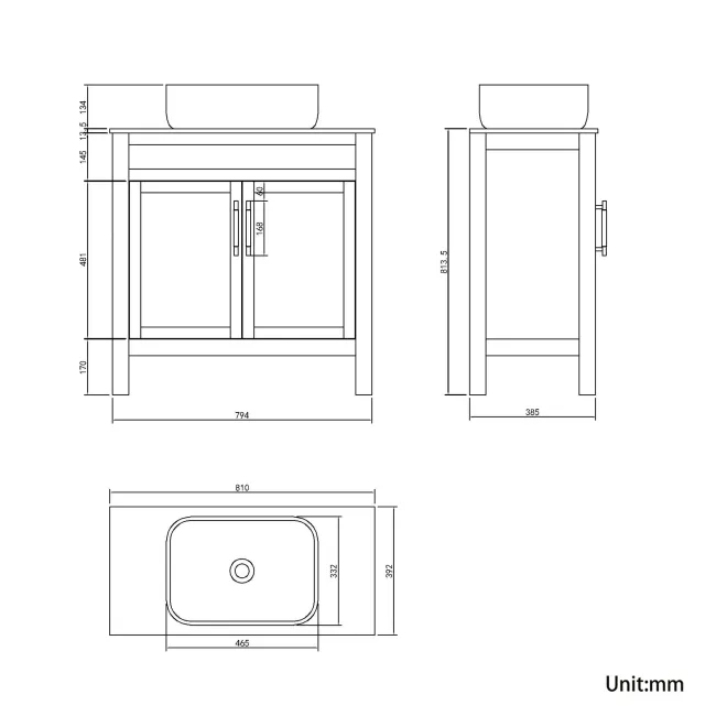 Bermuda Cashmere Pink Vanity with Marble Top & Curved Counter Top Basin 800mm - Brass Knurled Handles