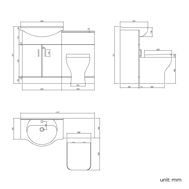 Quartz Gloss White Combination Vanity Basin and Houston Toilet 1150mm - Black Accents