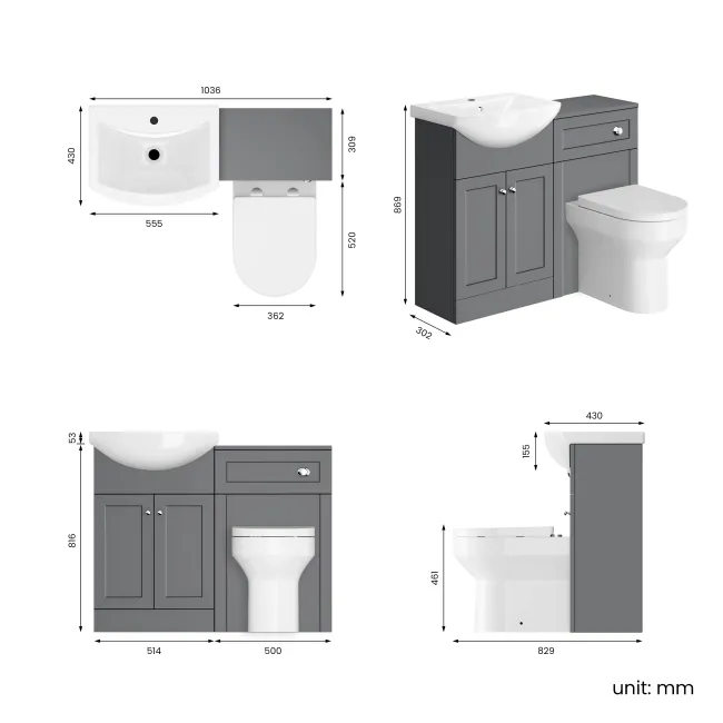 Capri Fog Grey Combination Vanity Basin and Denver Toilet 1050mm - Chrome Handles