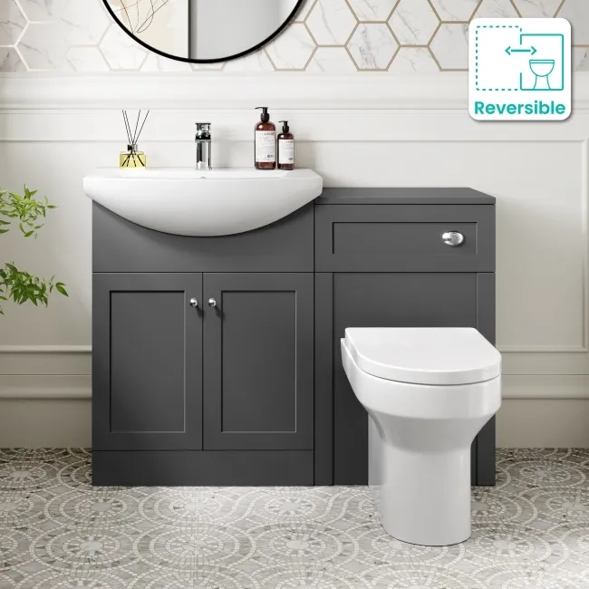 Capri Slate Grey Combination Vanity Basin and Denver Toilet 1150mm - Chrome Handles