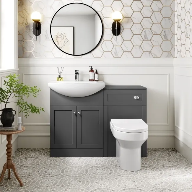Capri Slate Grey Combination Vanity Basin and Denver Toilet 1150mm - Chrome Handles