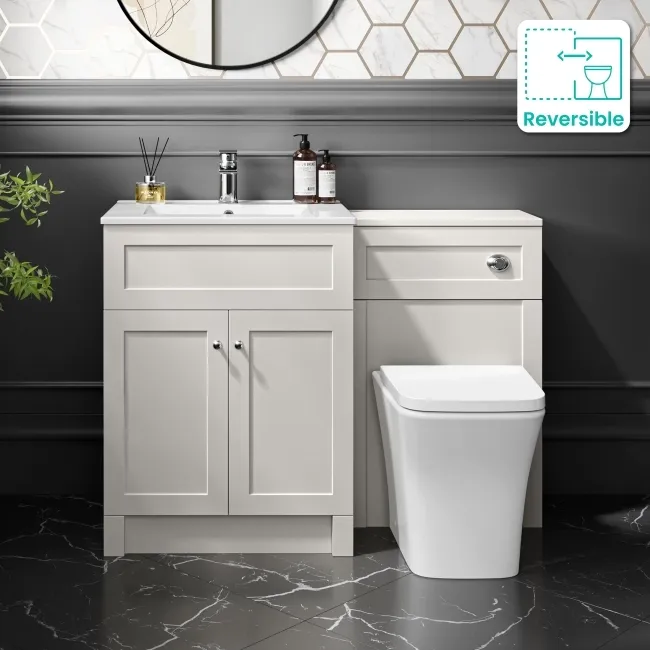 Milos Cotton White Combination Vanity Basin and Houston Toilet 1100mm - Chrome Handles