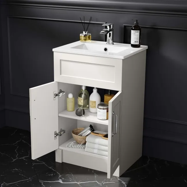 Milos Cotton White Basin Vanity 500mm - Traditional Handles