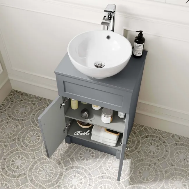 Milos Fog Grey Vanity with Mesa Basin 500mm - Brushed Handles
