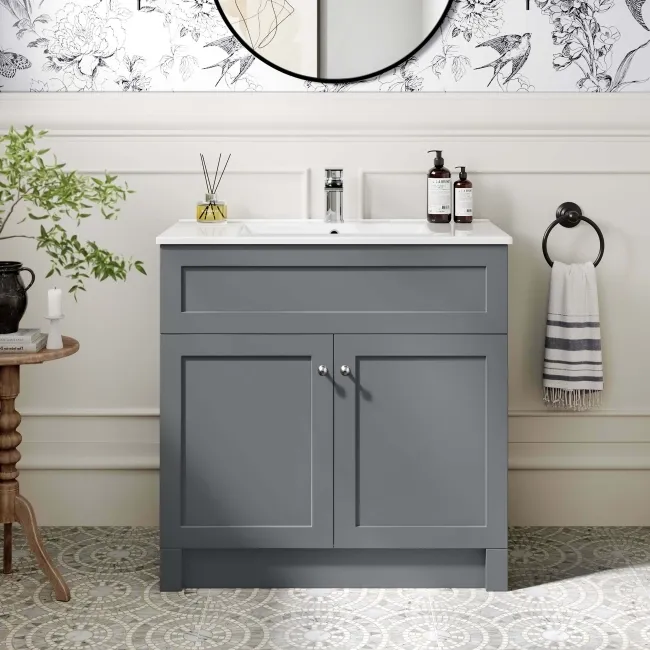 Milos Fog Grey Basin Vanity 800mm - Brushed Handles