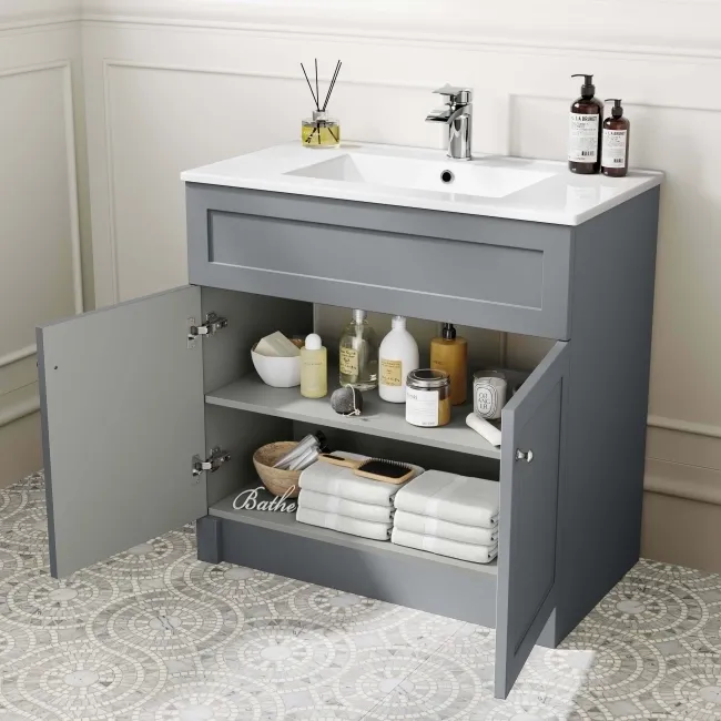 Milos Fog Grey Basin Vanity 800mm - Brushed Handles