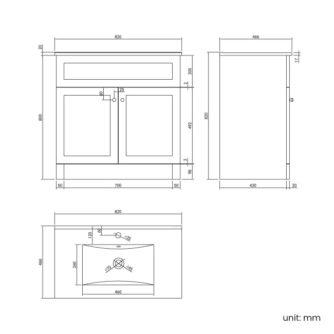 Milos Fog Grey Basin Vanity 800mm - Brushed Handles