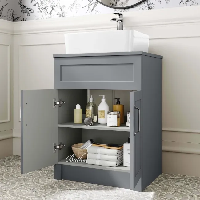 Milos Fog Grey Vanity with Troy Basin 600mm - Traditional Handles