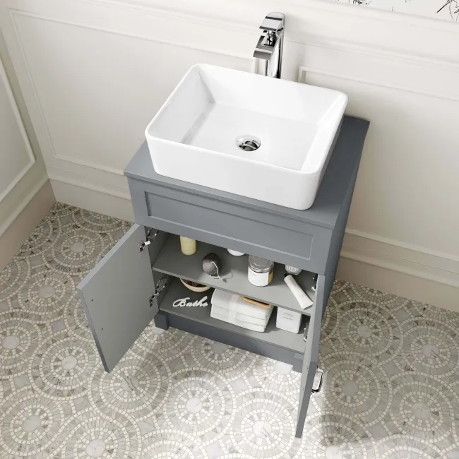 Milos Fog Grey Vanity with Troy Basin 600mm - Traditional Handles