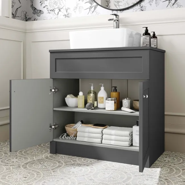 Milos Slate Grey Vanity with Troy Basin 800mm - Chrome Handles