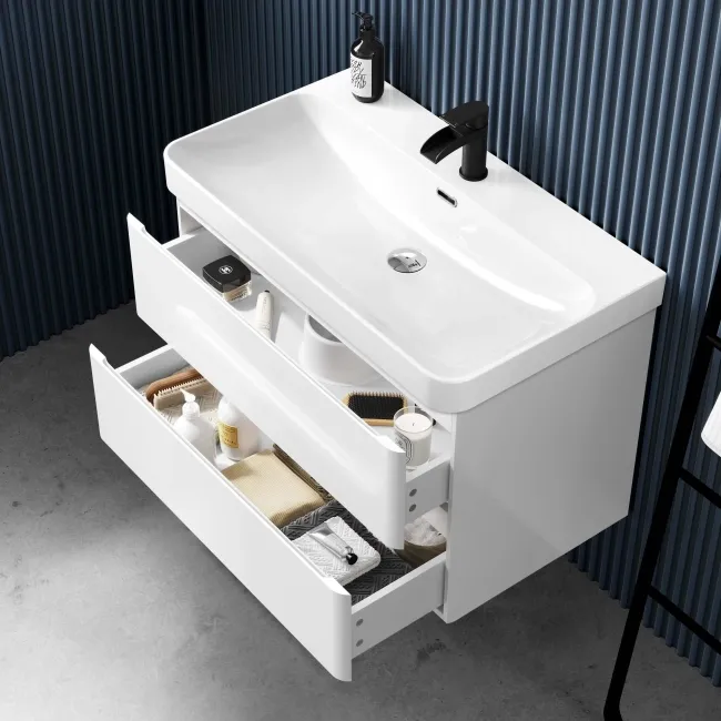 Corsica Gloss White Wall Hung Basin Drawer Vanity 800mm