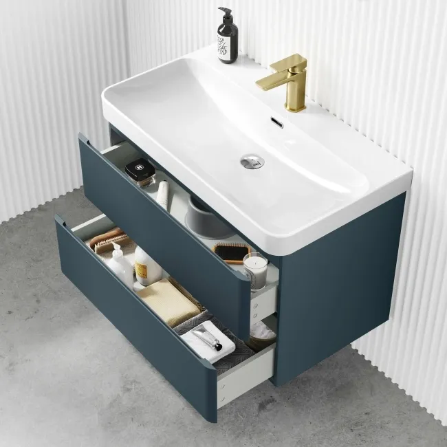 Corsica Inky Blue Wall Hung Basin Drawer Vanity 800mm