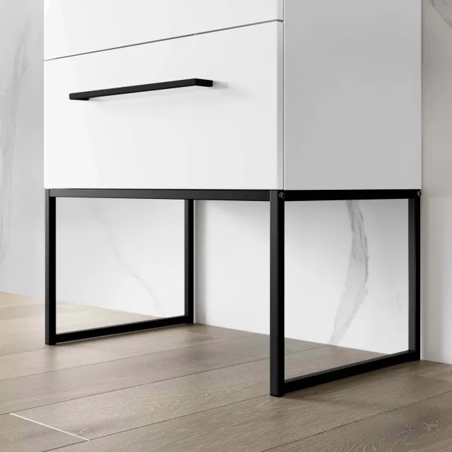 Elba Gloss White Wall Hung Basin Drawer Vanity 600mm with Matt Black Stand