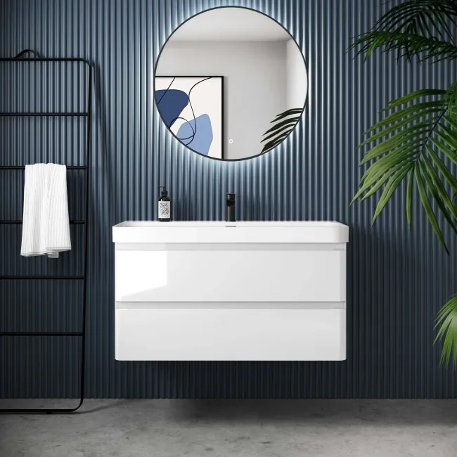 Corsica Gloss White Basin Drawer Vanity 1000mm