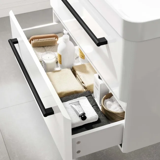 Omaha Gloss White Wall Hung Basin Drawer Vanity 800mm - Black Accents