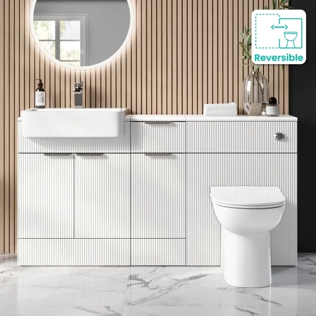 Sicily Fluted Coastal White Combination Vanity Basin and Aruba Toilet 1500mm - Chrome Handles