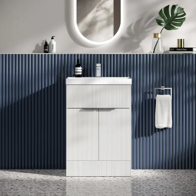 Havana Fluted Coastal White Basin Vanity 600mm - Chrome Handles