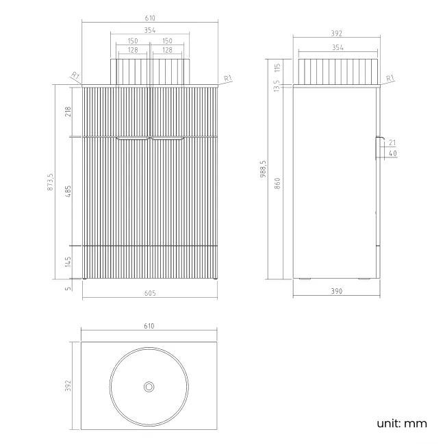 Havana Fluted Coastal White Cabinet with Marble Top & Nevis Basin 600mm - Chrome Handles